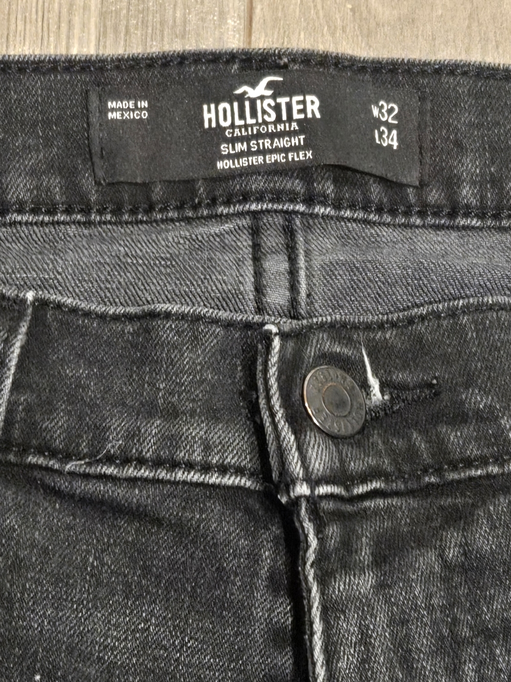Hollister Slim Straight Jeans Mens 32 x 34 Black Pockets Epic Flex